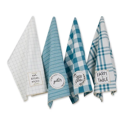 Storm Blue  Farm To Table Embellished Dishtowel (Set of 4)