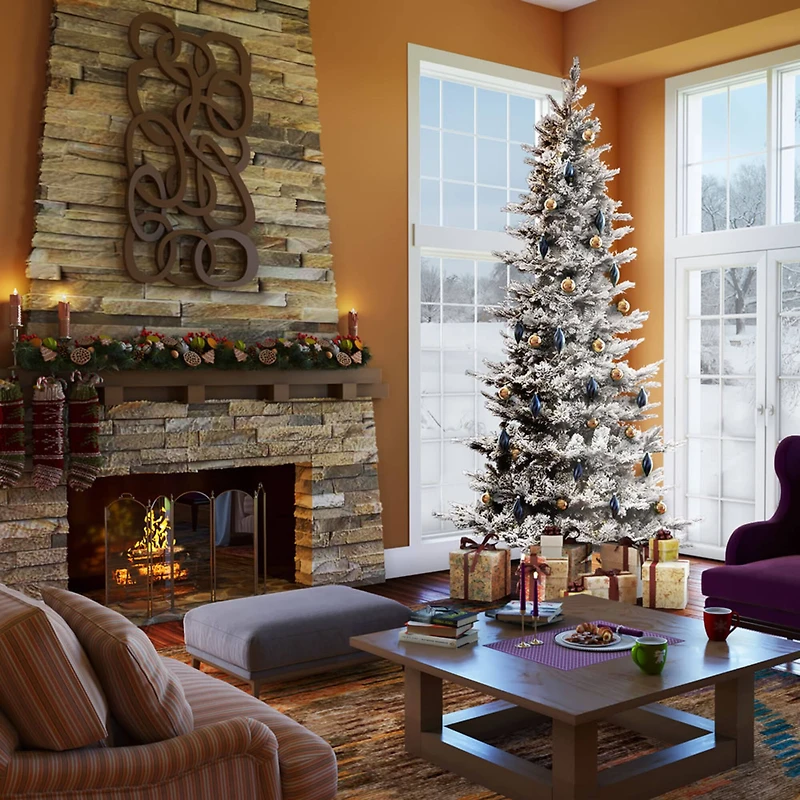 6.5ft. Pre-Lit Flocked Kiana Artificial Christmas Tree, Wide Angle Warm White LED Lights