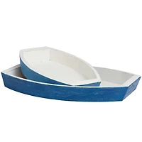 Blue & White Nesting Coastal Boat Tray Set
