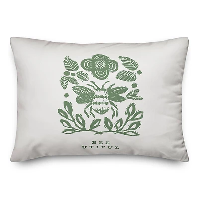 Bumblebee And Leaves Yellow 14" x 20" Throw Pillow