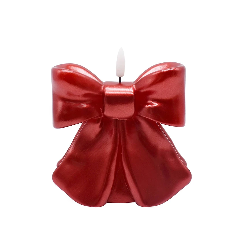 Glossy Red Bow LED Wax Candle by Ashland®