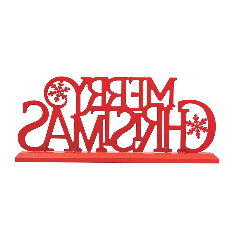 Glitzhome® 18" Red Metal Merry Christmas Table Décor