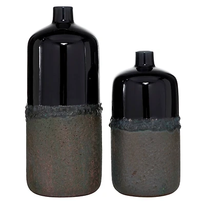Set of 2 Black Stoneware Rustic Vase, 20", 15"