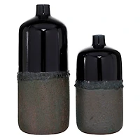 Set of 2 Black Stoneware Rustic Vase, 20", 15"
