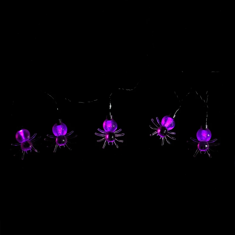 10ct. 4ft. Purple Spider LED Halloween Black Wire Lights