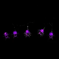 10ct. 4ft. Purple Spider LED Halloween Black Wire Lights