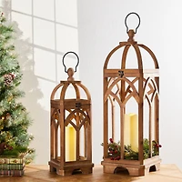 Glitzhome® Farmhouse Natural Wooden Church Window Frame Lanterns, 2ct.