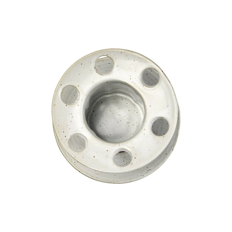 Hello Honey® White & Brown Striped Stoneware Toothbrush Holder