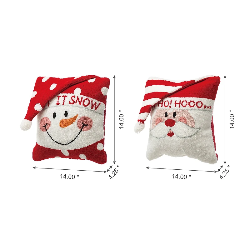 Glitzhome® Hooked 3D Santa & Snowman Throw Pillow Set