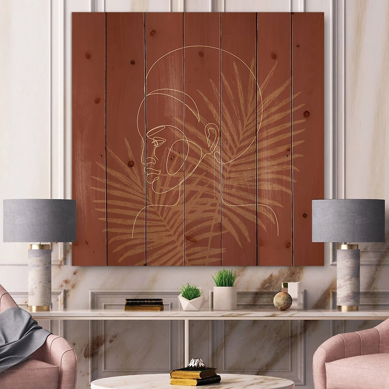 Designart - Sillhouette of Afro American Girl on Palm Leaves