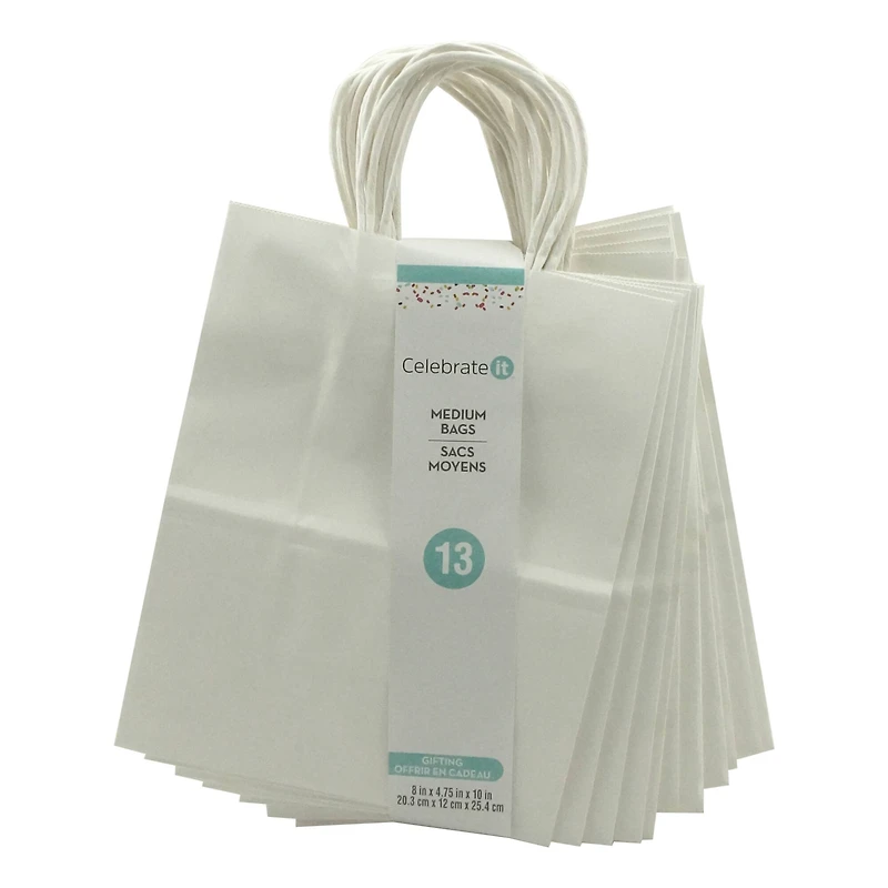 10 Packs: 13ct. (130 total) Medium White Paper Gift Bags by Celebrate It™
