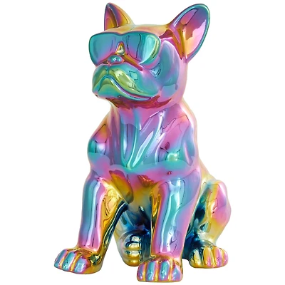 12" Rainbow Ceramic Bulldog Sculpture