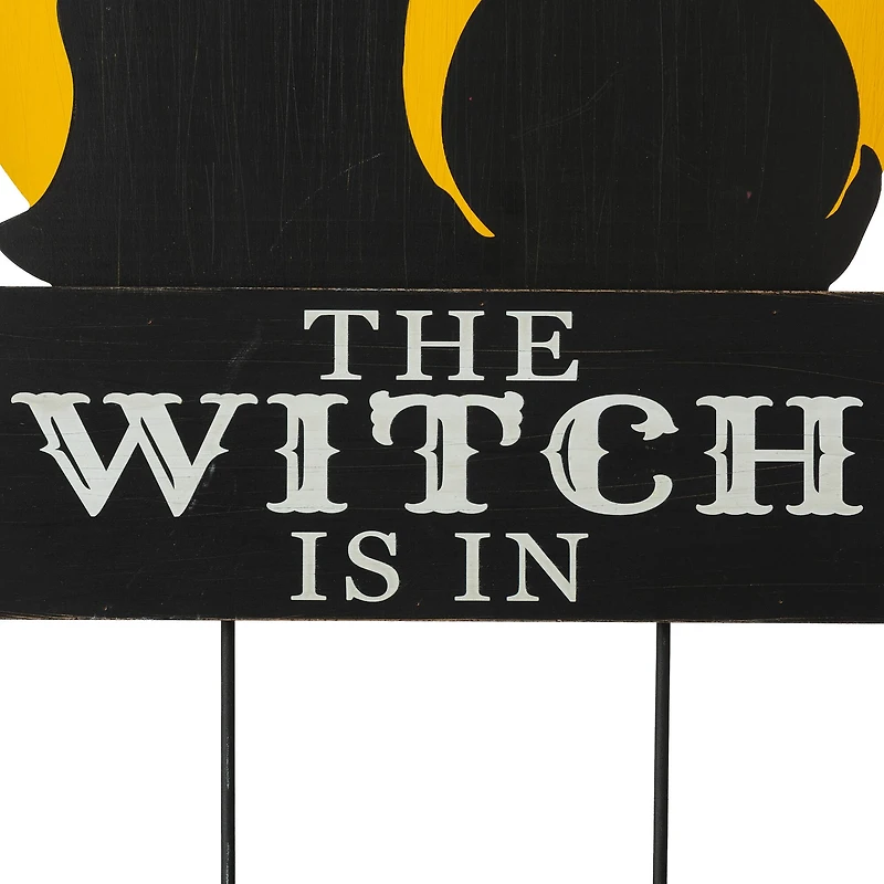 Glitzhome® 30" Black & Orange The Witch Is In Halloween Yard Stake