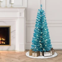 4.5ft. Pre-Lit Teal Tinsel Artificial Tree, Clear Lights