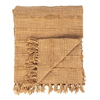 Hello Honey® Beige Stonewashed Woven Cotton Slub Throw with Pom Pom Trim & Fringe