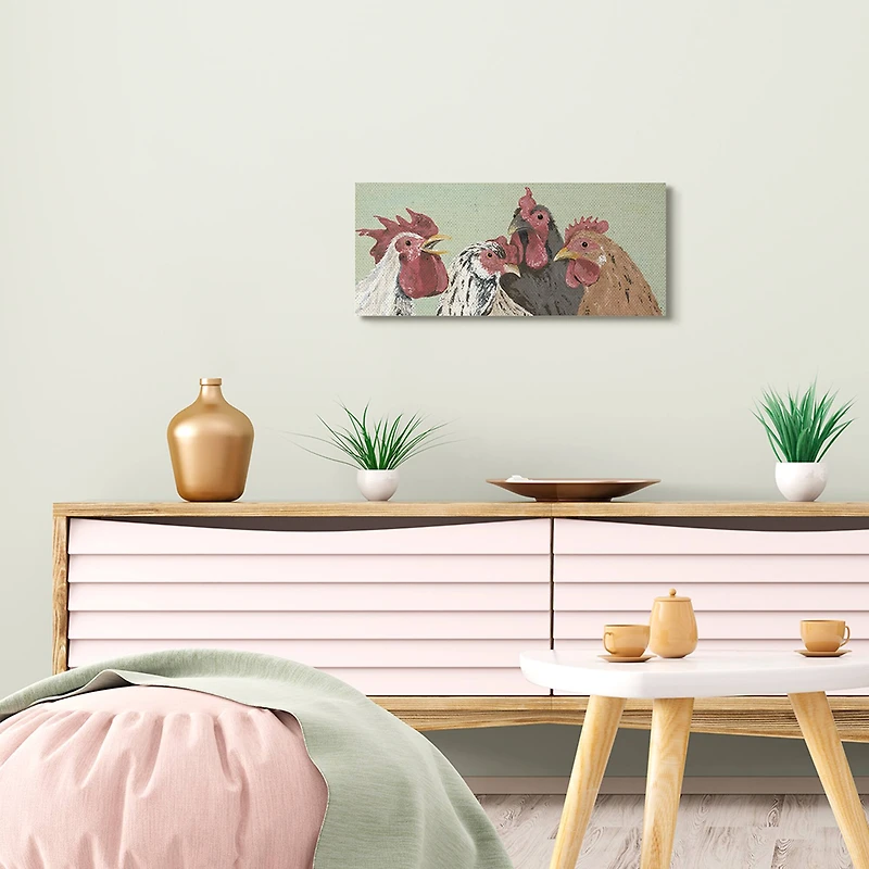 Stupell Industries Four Roosters Clucking Farm Birds over Green Canvas Wall Art