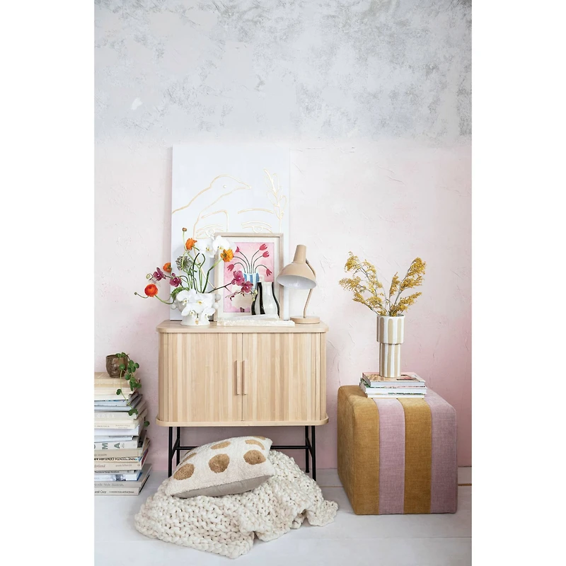 Hello Honey® 18" Modern Square Fabric Upholstered Striped Pouf