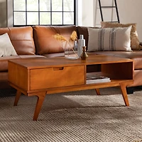 Caramel 1-Drawer Bridge Leg Solid Wood Coffee Table