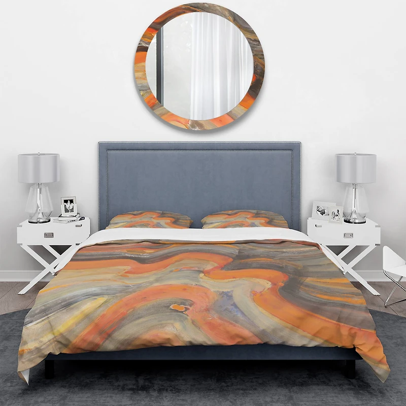 Designart 'Abstract Gilded Orange Waves' Geometric Bedding Set