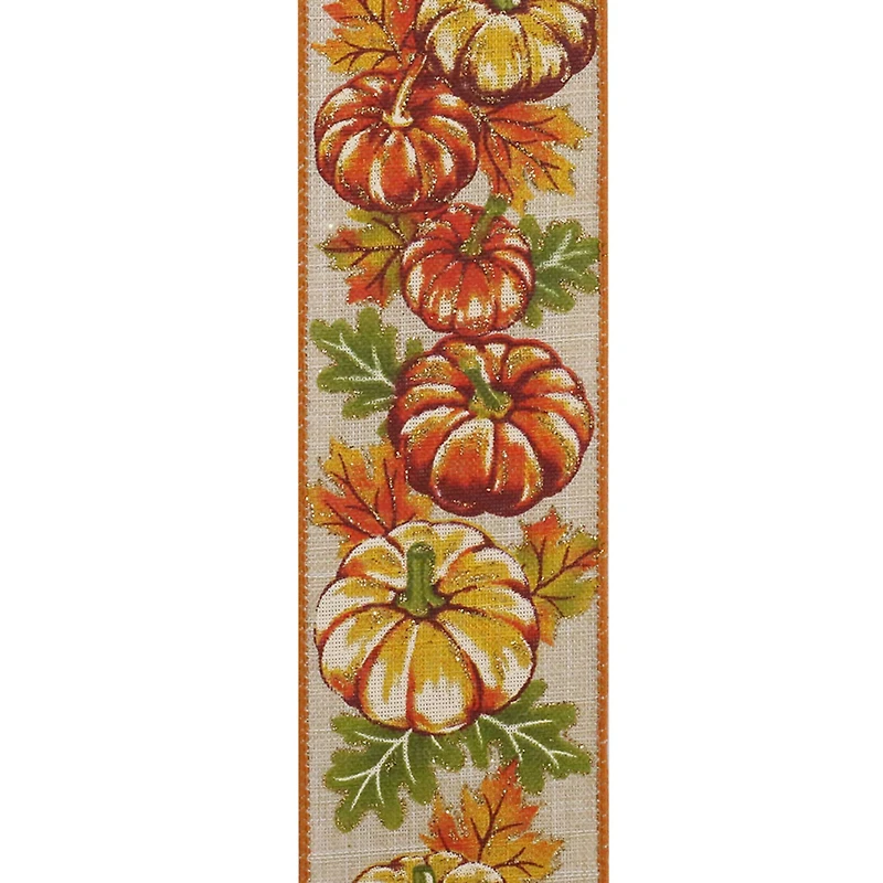 Reliant 2.5" x 10yd. Faux Linen Wired Sparkle Pumpkin Highlights Ribbon