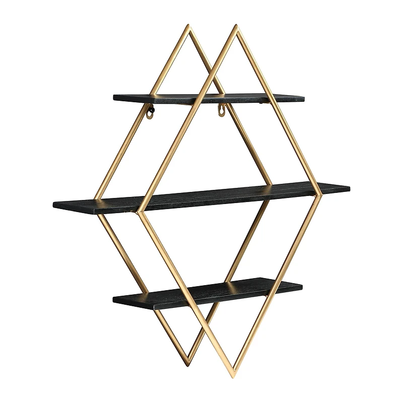 Hello Honey® Wood & Gold Diamond Wall Shelf