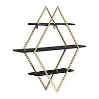 Hello Honey® Wood & Gold Diamond Wall Shelf