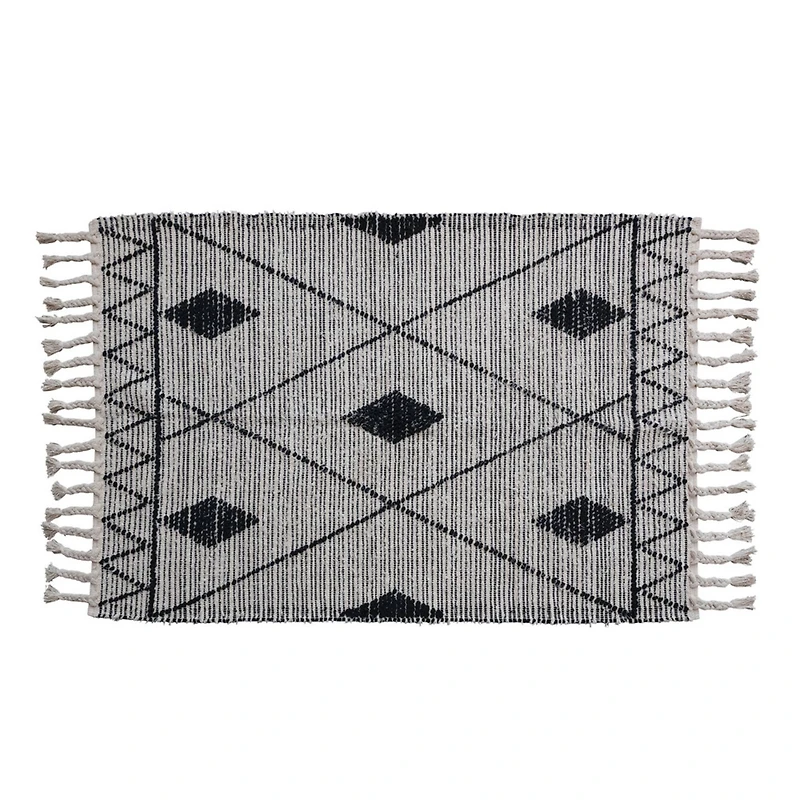 Hello Honey® Black & White Scandinavian Handwoven Cotton Rug With Geometric Pattern & Fringe, 72" x 48"