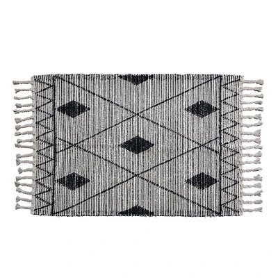Hello Honey® Black & White Scandinavian Handwoven Cotton Rug With Geometric Pattern & Fringe, 72" x 48"