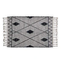 Hello Honey® Black & White Scandinavian Handwoven Cotton Rug With Geometric Pattern & Fringe, 72" x 48"