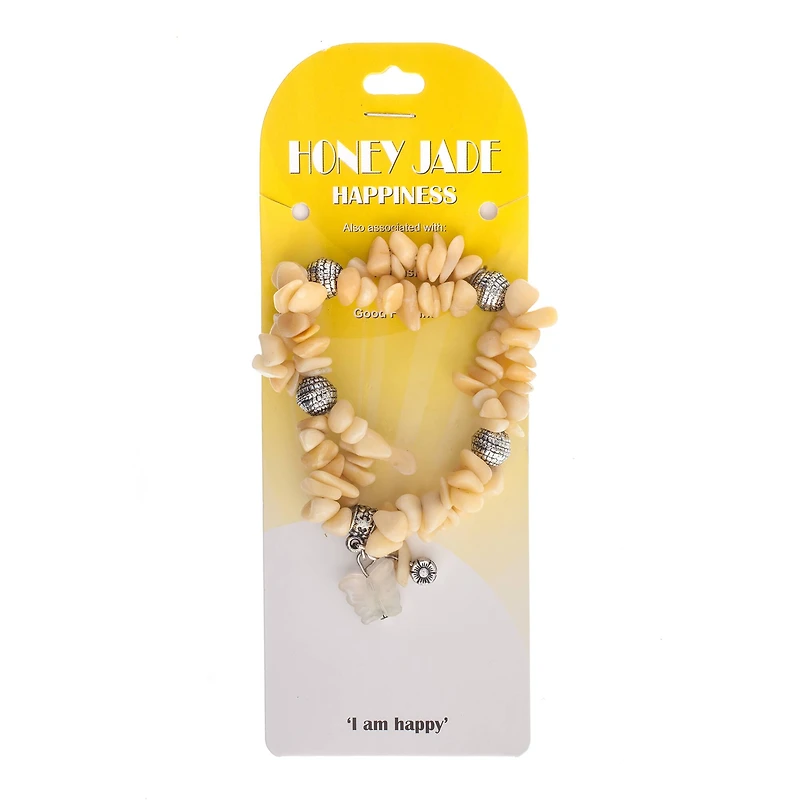 John Bead Honey Jade Happiness Yellow Natural Stone 2-Strand Bracelet with Butterfly Charm