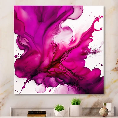 Designart "Ancient Mystery In Viva Magenta II" Abstract Liquid Ink Canvas Wall Art