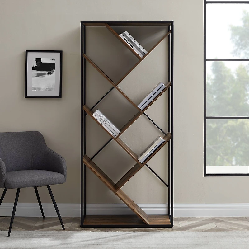 Walker Edison 68" Reclaimed Barnwood V Bookshelf