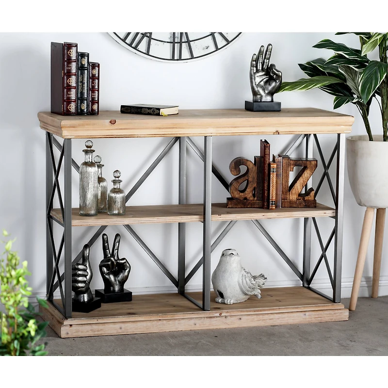 Brown Wood Industrial Shelving Unit, 34 " x 48 " x 17 "