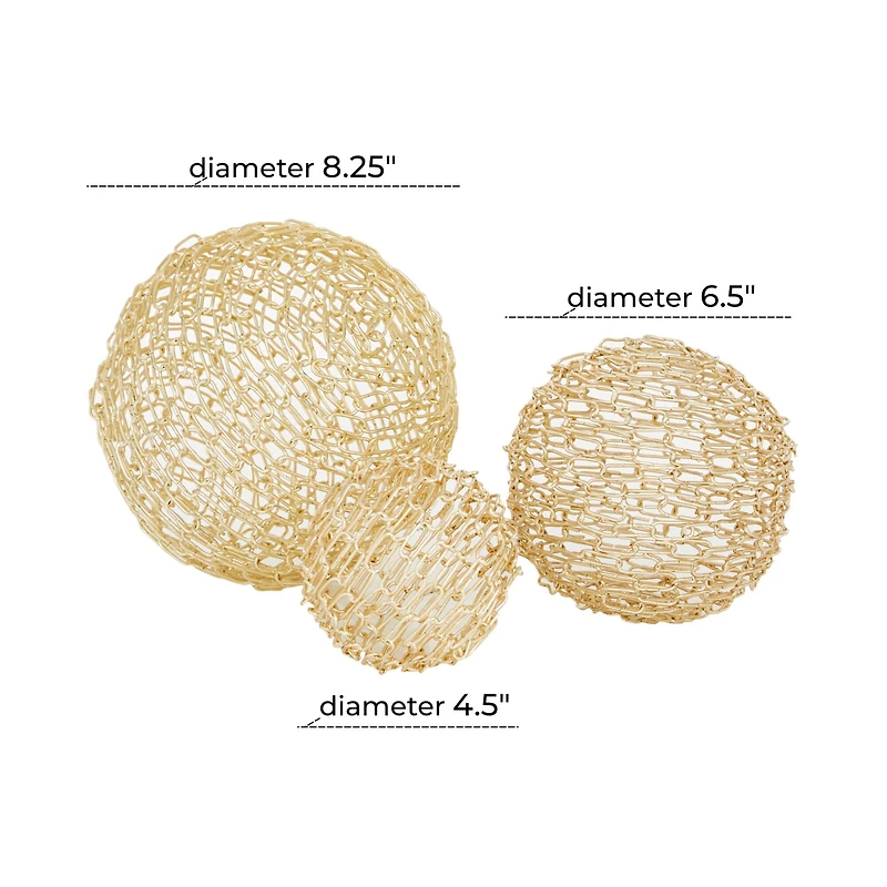 CosmoLiving by Cosmopolitan Gold Metal Chain Orb Sculpture Set