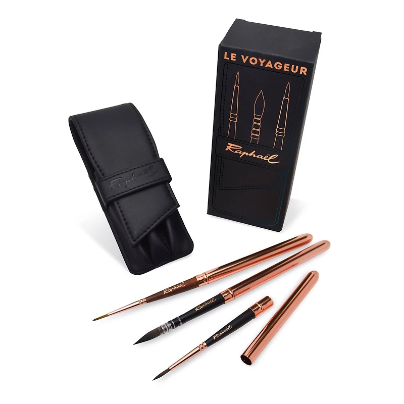Raphaël Le Voyageur Black Wallet 3 Brush Travel Set