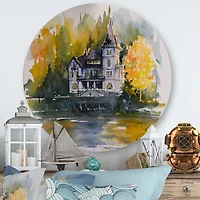 Designart - Castle By The Lake With Autumn Trees