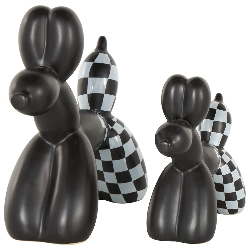 Black Checkered Ceramic Balloon Dog Sculpture Set