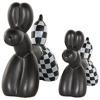 Black Checkered Ceramic Balloon Dog Sculpture Set