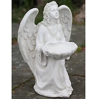 19.75" White Kneeling Angel Holding Shell Outdoor Garden Statue Bird Feeder