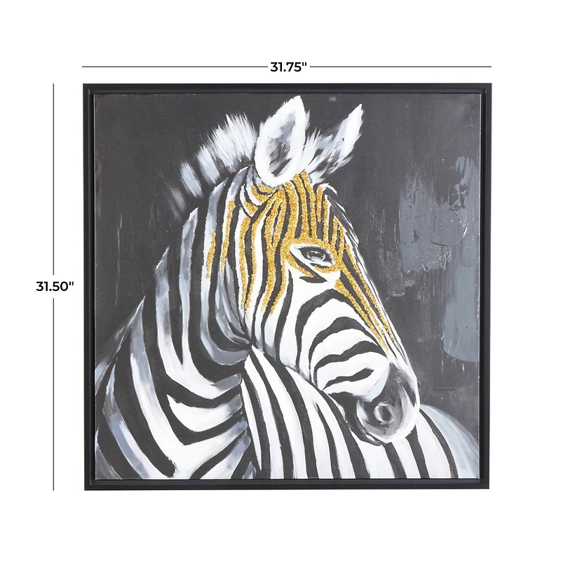 32" x 32" Black Canvas Zebra Framed Wall Art with Gold Foil Accents