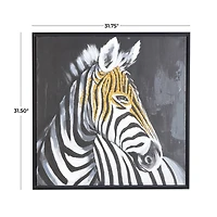 32" x 32" Black Canvas Zebra Framed Wall Art with Gold Foil Accents