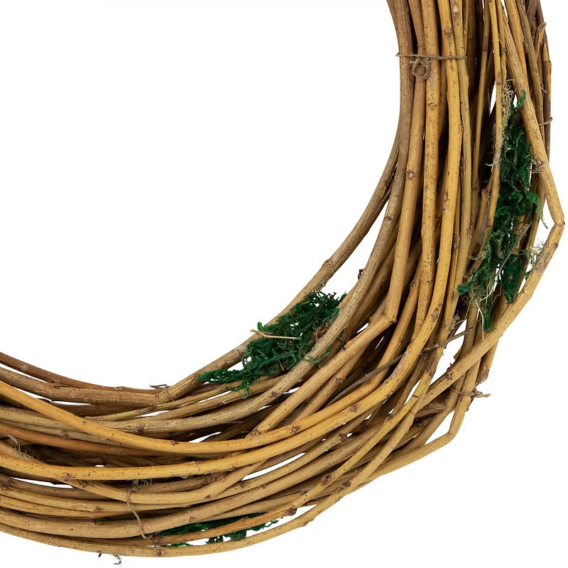 15.5" Unlit Natural Grapevine & Twig Oval Spring Wreath With Moss