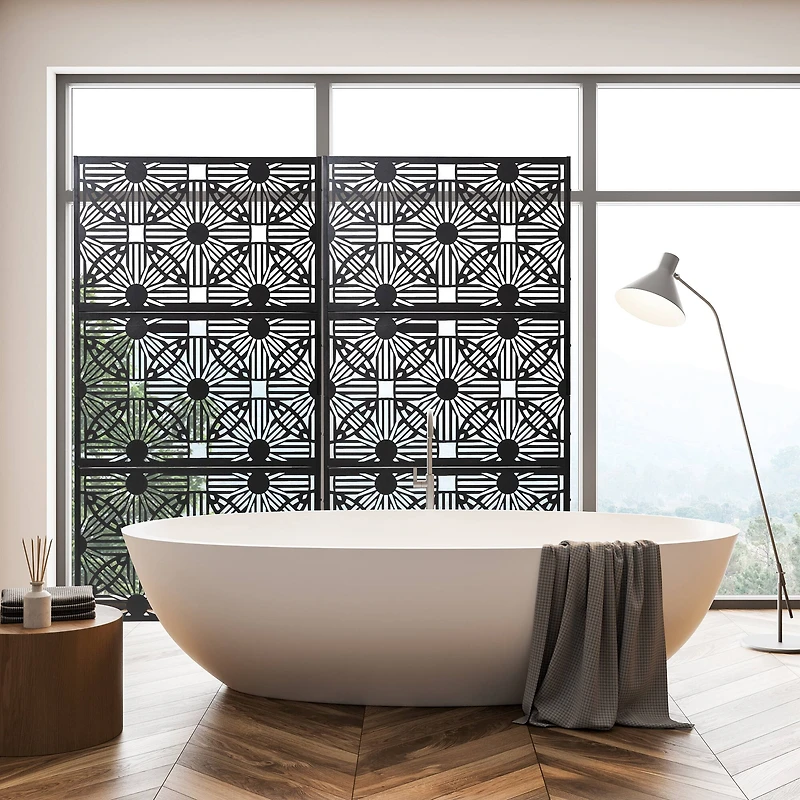 Glitzhome® 6ft. Black Galvanized Steel Floral Room Divider