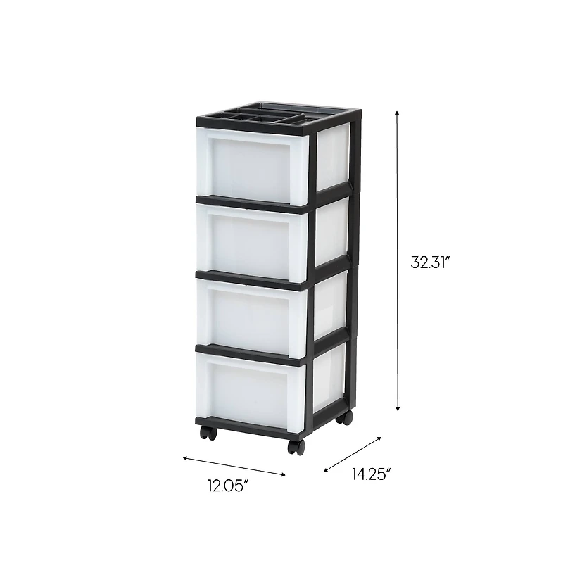 IRIS Black 4-Drawer Medium Cart With Organizer Top