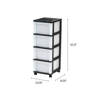 IRIS Black 4-Drawer Medium Cart With Organizer Top