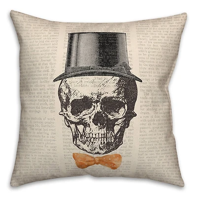 Skull Tophat Newspaper Bowtie Spun Poly Throw Pillow