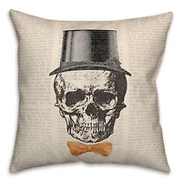 Skull Tophat Newspaper Bowtie Spun Poly Throw Pillow