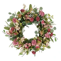 24" Pink Mum & Hydrangea Floral Spring Wreath