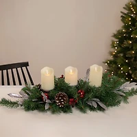 32" Frosted Pine Cone & Berries Artificial Christmas Candle Holder Centerpiece