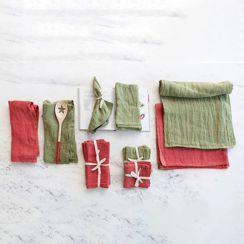 Hello Honey® Large Green Stonewashed Linen Cocktail Napkin Set